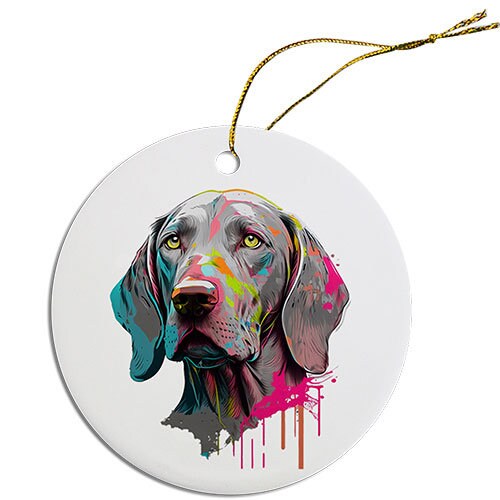 Dog Breed Specific Round Christmas Ornament, "Weimaraner"