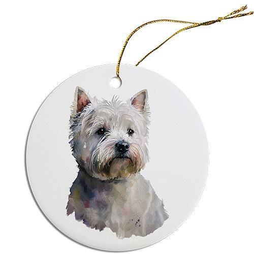 Dog Breed Specific Round Christmas Ornament, "Westie"