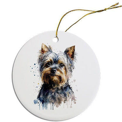 Dog Breed Specific Round Christmas Ornament, "Yorkie"