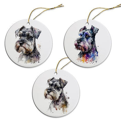 Dog Breed Specific Round Christmas Ornament, "Miniature Schnauzer"