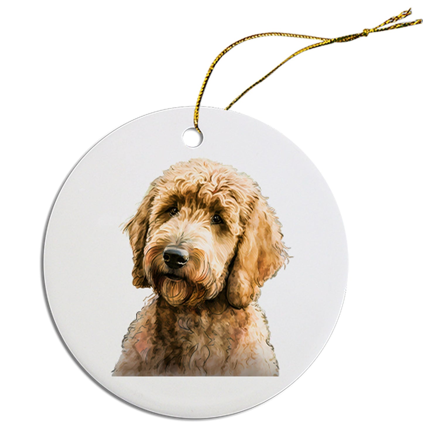 Dog Breed Specific Round Christmas Ornament, "Goldendoodle"