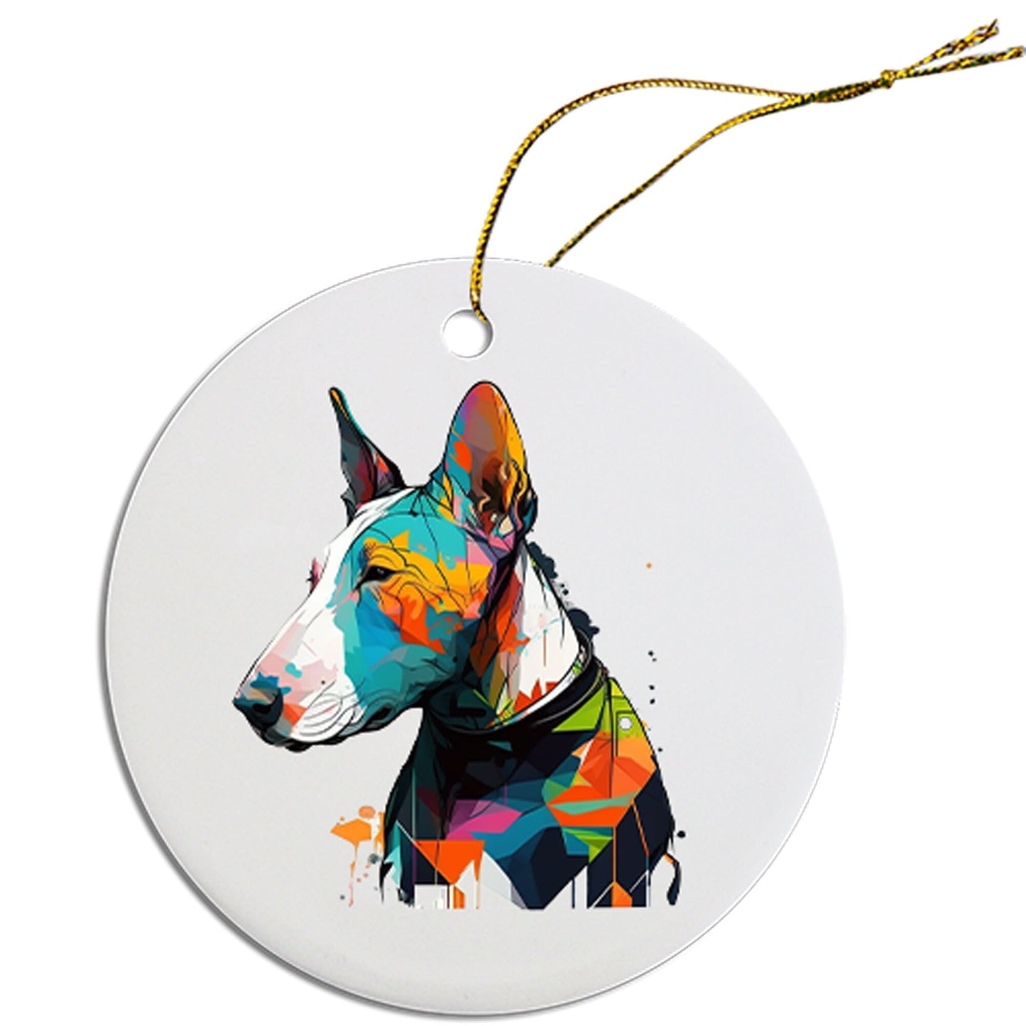 Adorno navideño redondo específico para la raza de perro, "Bull Terrier"