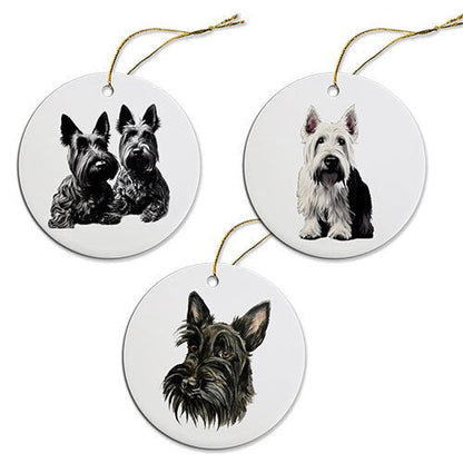 Dog Breed Specific Round Christmas Ornament, "Scottish Terrier"