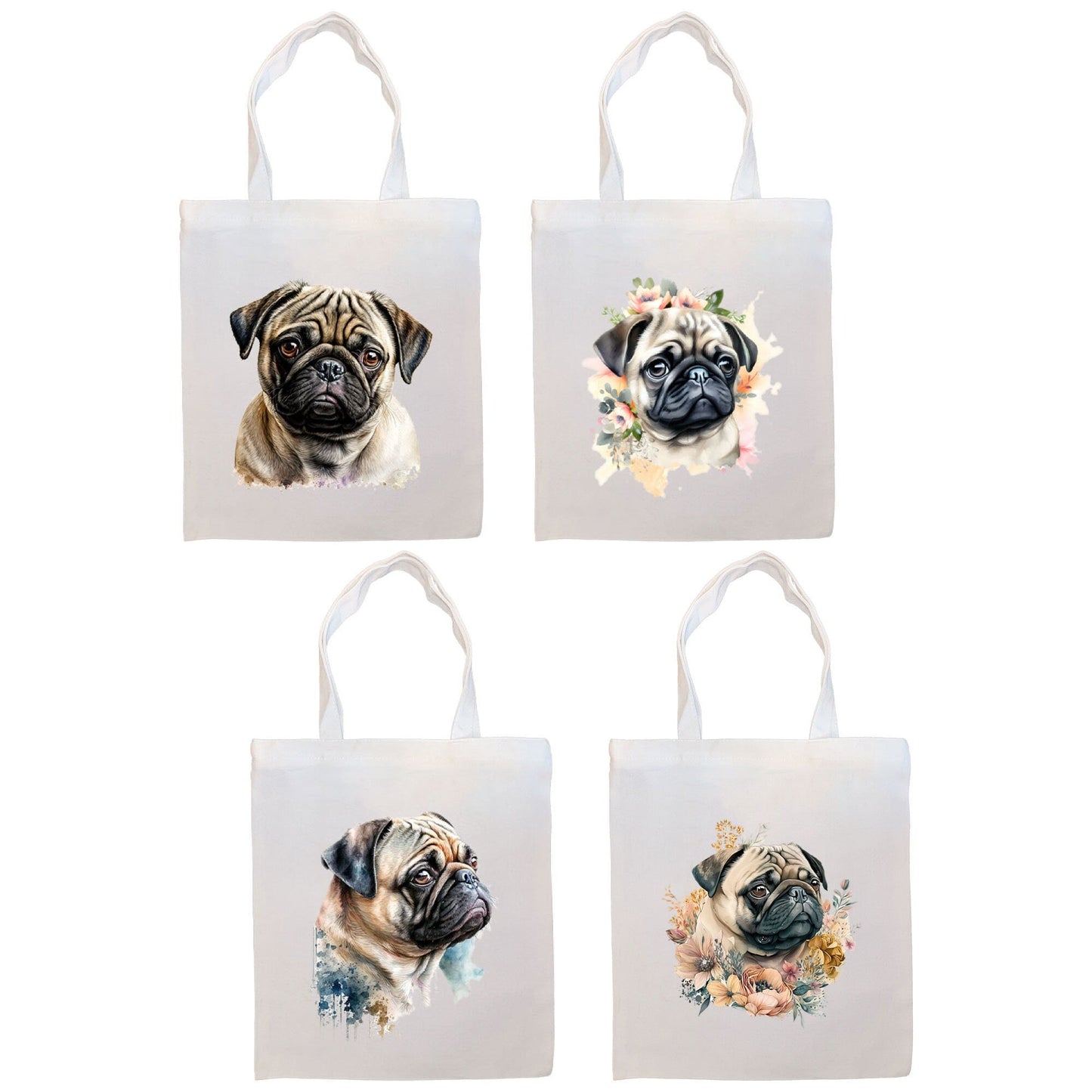 Bolso de lona con cremallera, asas y bolsillo interior, "Pug"