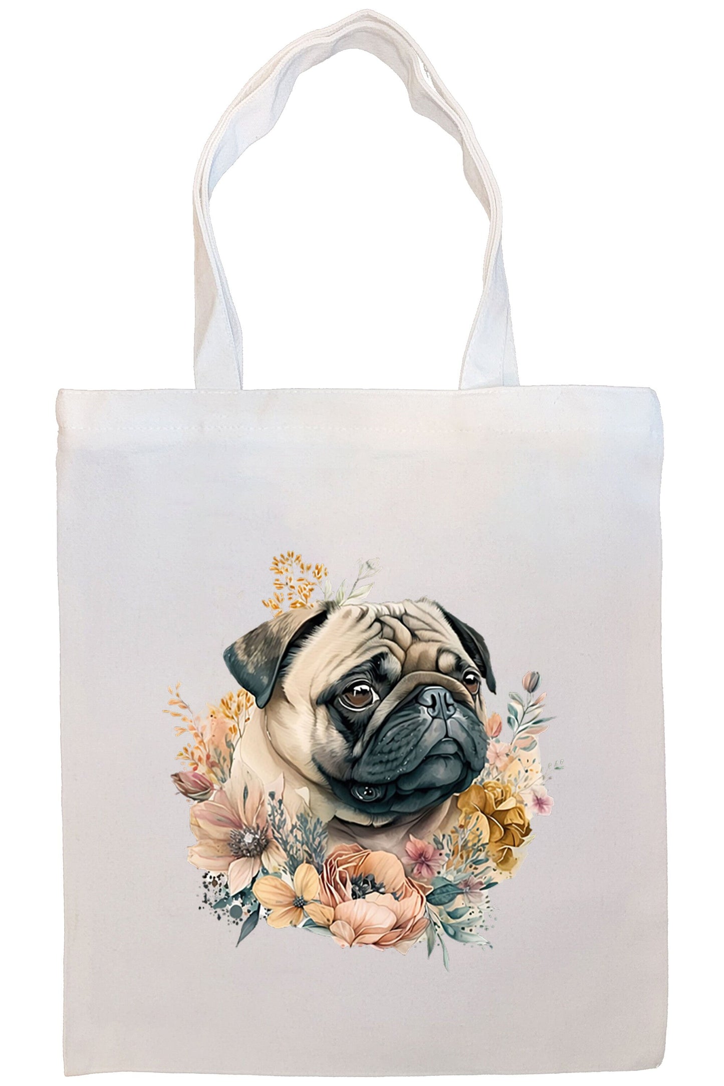 Bolso de lona con cremallera, asas y bolsillo interior, "Pug"