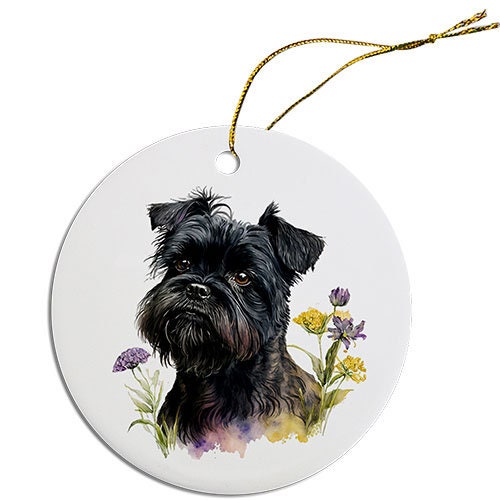 Dog Breed Specific Round Christmas Ornament, "Affenpinscher"