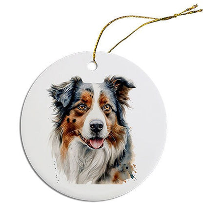 Dog Breed Specific Round Christmas Ornament, "Australian Shepherd"