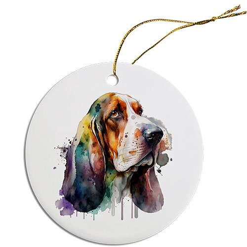 Dog Breed Specific Round Christmas Ornament, "Basset Hound"