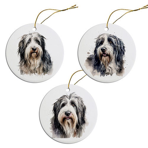 Dog Breed Specific Round Christmas Ornament, "Bearded Collie"