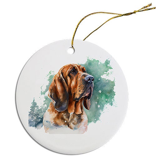 Adorno navideño redondo específico para la raza de perro, "Bloodhound"