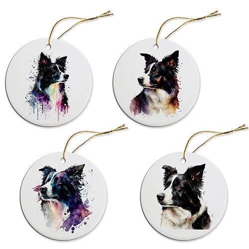 Dog Breed Specific Round Christmas Ornament, "Border Collie"