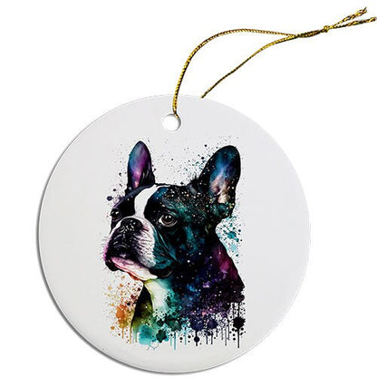 Adorno navideño redondo específico para la raza de perro, "Boston Terrier"