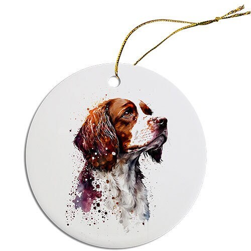 Dog Breed Specific Round Christmas Ornament, "Brittany"