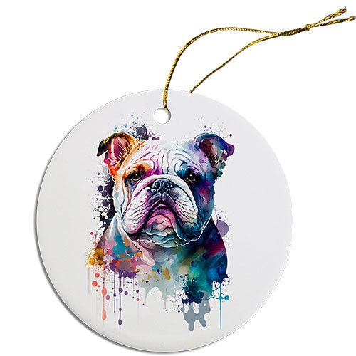 Adorno navideño redondo específico para la raza de perro, "Bulldog"