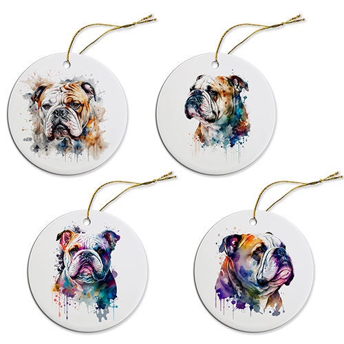 Dog Breed Specific Round Christmas Ornament, "Bulldog"