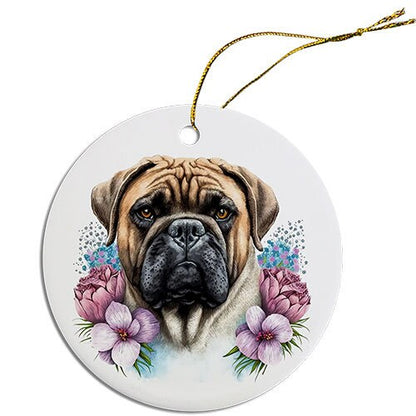 Dog Breed Specific Round Christmas Ornament, "Bullmastiff"