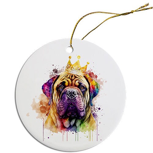 Dog Breed Specific Round Christmas Ornament, "Bullmastiff"