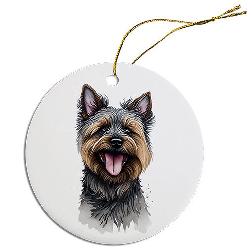 Adorno navideño redondo específico para la raza de perro, "Cairn Terrier"