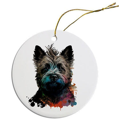 Adorno navideño redondo específico para la raza de perro, "Cairn Terrier"