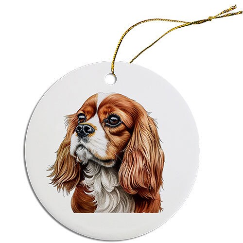 Dog Breed Specific Round Christmas Ornament, "Cavalier King Charles Spaniel"