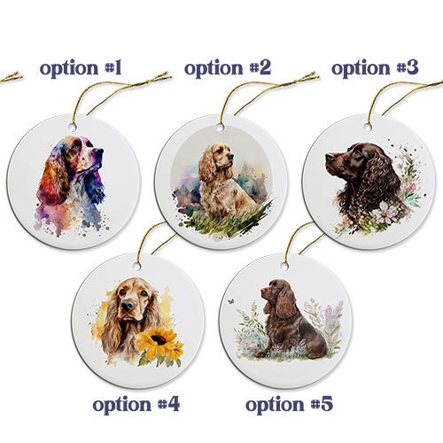 Dog Breed Specific Round Christmas Ornament, "Cocker Spaniel"