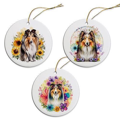 Dog Breed Specific Round Christmas Ornament, "Collie"