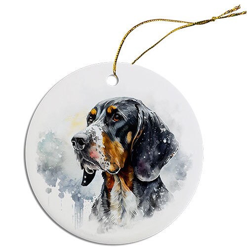 Dog Breed Specific Round Christmas Ornament, "Coonhound"