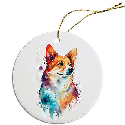 Dog Breed Specific Round Christmas Ornament, "Corgi"