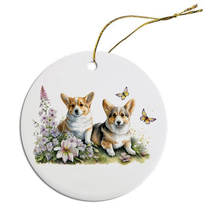 Dog Breed Specific Round Christmas Ornament, "Corgi"