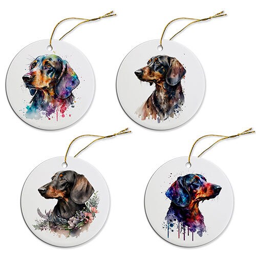 Dog Breed Specific Round Christmas Ornament, "Dachshund"