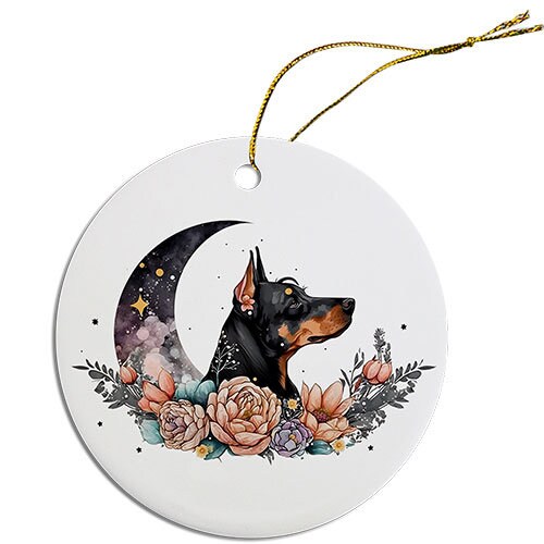 Dog Breed Specific Round Christmas Ornament, "Doberman"