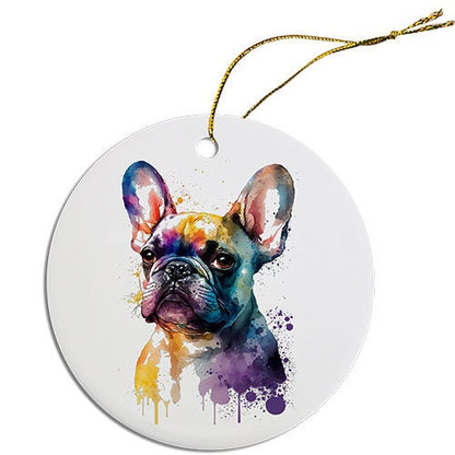 Dog Breed Specific Round Christmas Ornament, "Frenchie"