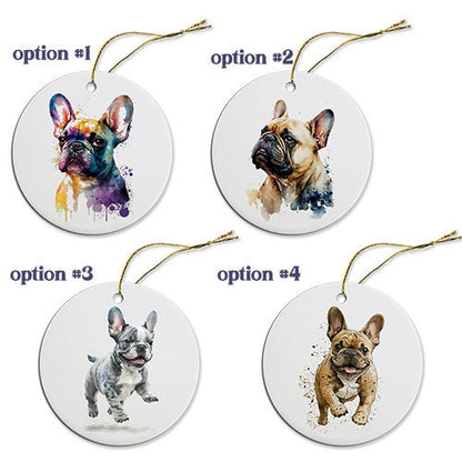 Dog Breed Specific Round Christmas Ornament, "Frenchie"