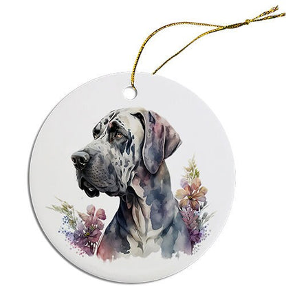 Dog Breed Specific Round Christmas Ornament, "Great Dane"