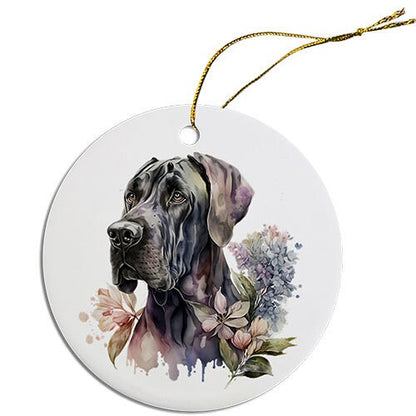 Dog Breed Specific Round Christmas Ornament, "Great Dane"