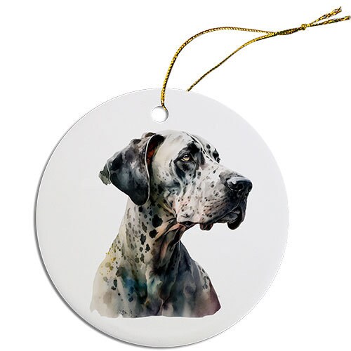 Dog Breed Specific Round Christmas Ornament, "Great Dane"