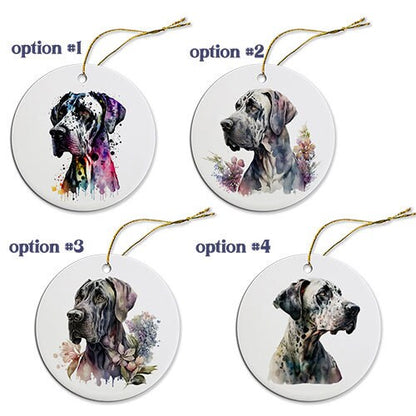 Dog Breed Specific Round Christmas Ornament, "Great Dane"