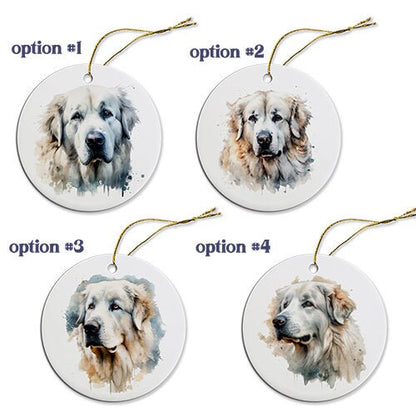 Dog Breed Specific Round Christmas Ornament, "Great Pyrenees"