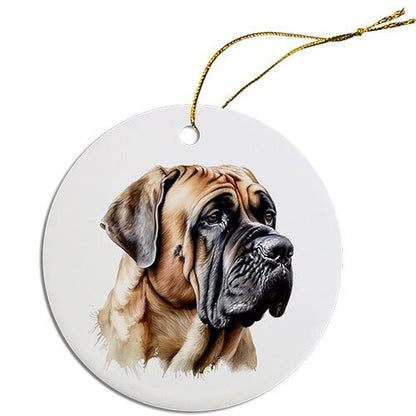 Dog Breed Specific Round Christmas Ornament, "Mastiff"