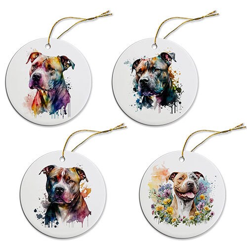 Dog Breed Specific Round Christmas Ornament, "Pit Bull"