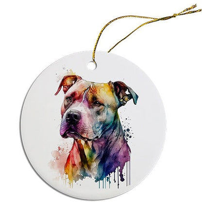 Dog Breed Specific Round Christmas Ornament, "Pit Bull"