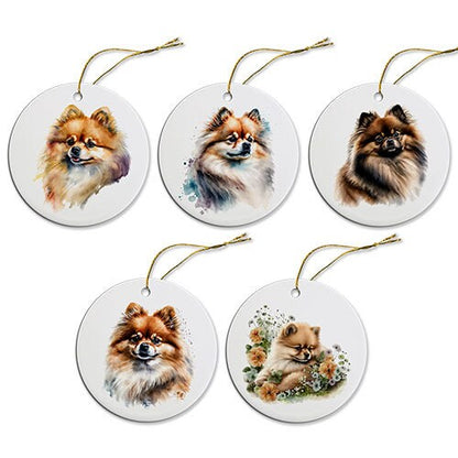 Dog Breed Specific Round Christmas Ornament, "Pomeranian"