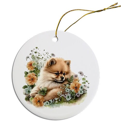 Dog Breed Specific Round Christmas Ornament, "Pomeranian"