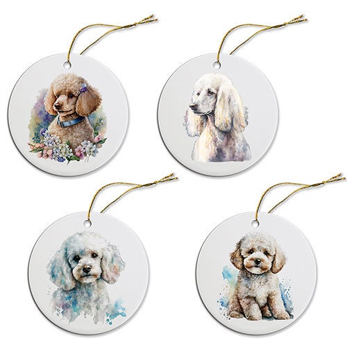 Dog Breed Specific Round Christmas Ornament, "Poodle"