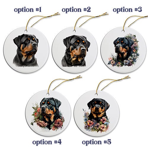 Dog Breed Specific Round Christmas Ornament, "Rottweiler"