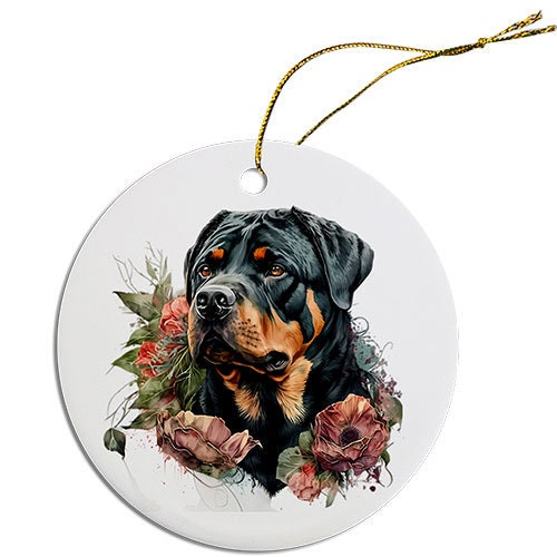 Dog Breed Specific Round Christmas Ornament, "Rottweiler"