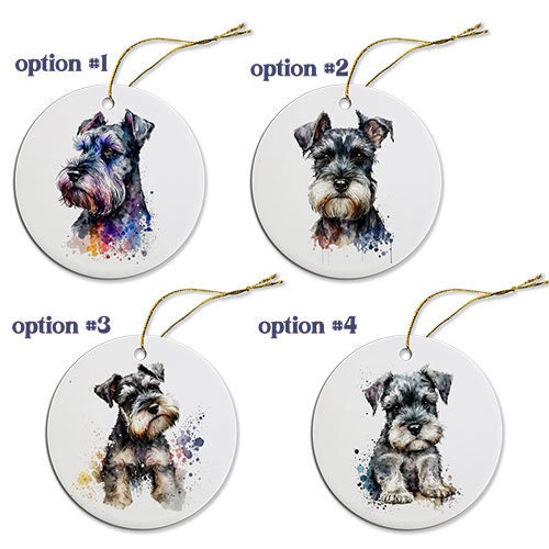 Dog Breed Specific Round Christmas Ornament, "Schnauzer"