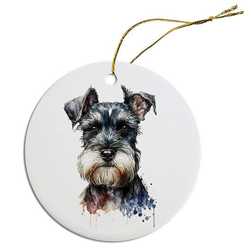 Dog Breed Specific Round Christmas Ornament, "Schnauzer"