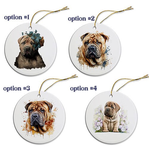 Dog Breed Specific Round Christmas Ornament, "Shar-Pei"