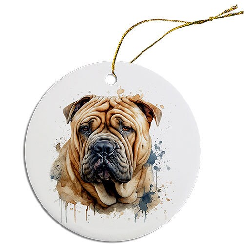 Dog Breed Specific Round Christmas Ornament, "Shar-Pei"